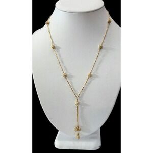 Nolan‎ Miller Gold Fancy Bar Link Chain Rhinestone Balls Tassel Pendant Necklace